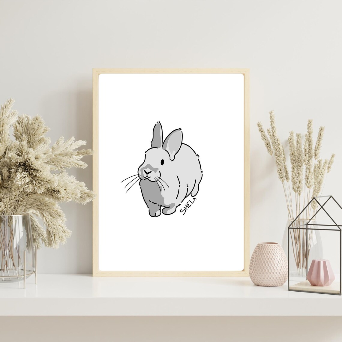 Shela the Bunny Cute Rabbit Nursery Bedroom Kids Animal Wall Art