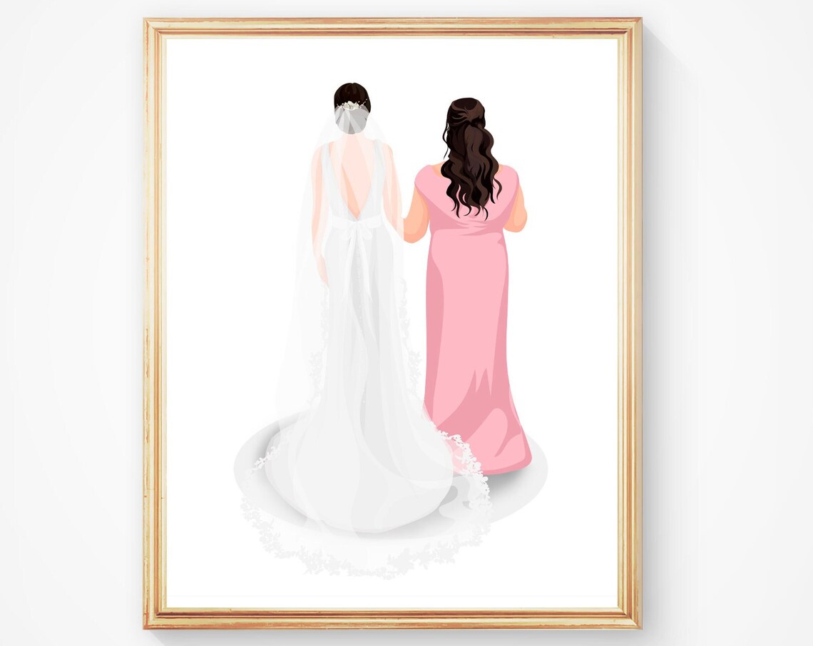 Custom Mother And Bride Walking Illustration Wedding Art Poster - Image 3