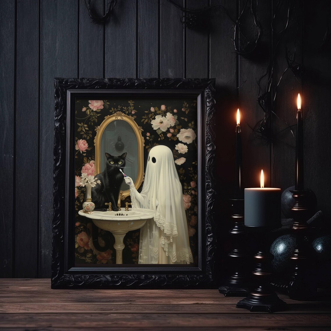 Ghost And Black Cat Bathroom, Whimsigoth Poster Print - Image 4