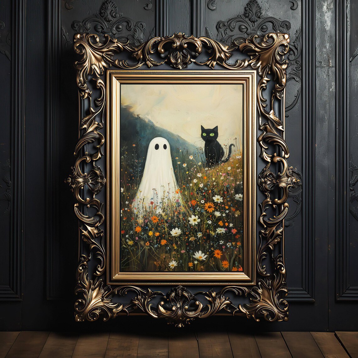 Ghost and Black Cat, Whimsigoth Halloween Poster - Image 4