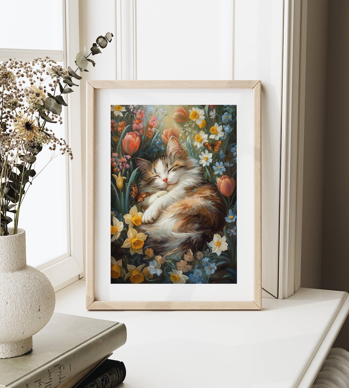 Calico Kitten in Spring Flowers, Floral Cat Print - Image 6