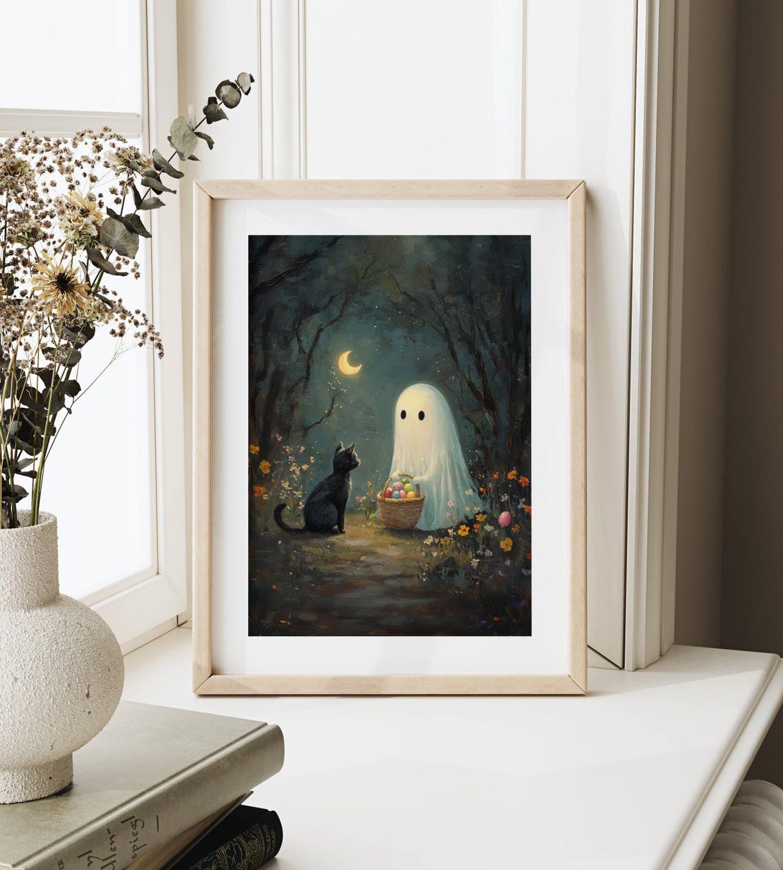 Ghost With an Easter Basket and Black Cat by Moonlight Poster - Image 3