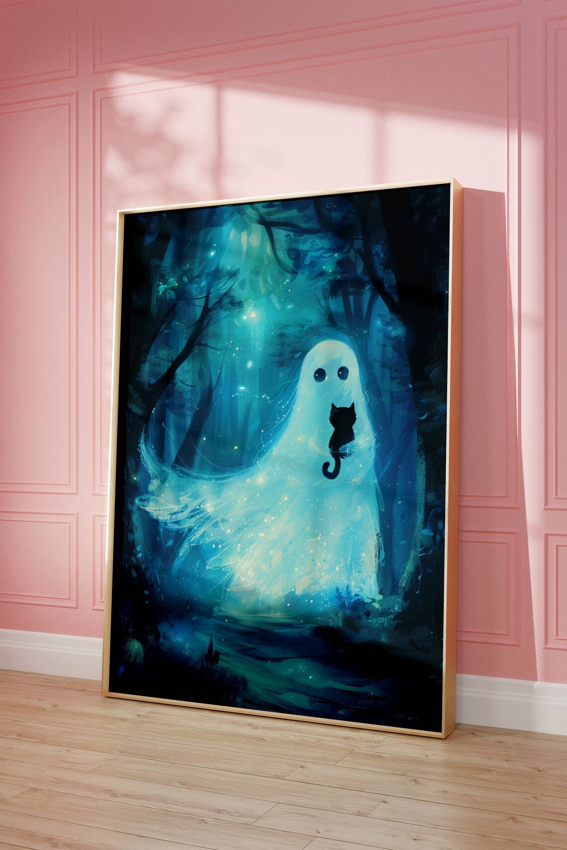 Ghost And Cat Cat Art Poster, Cats Wall Decor - Image 3