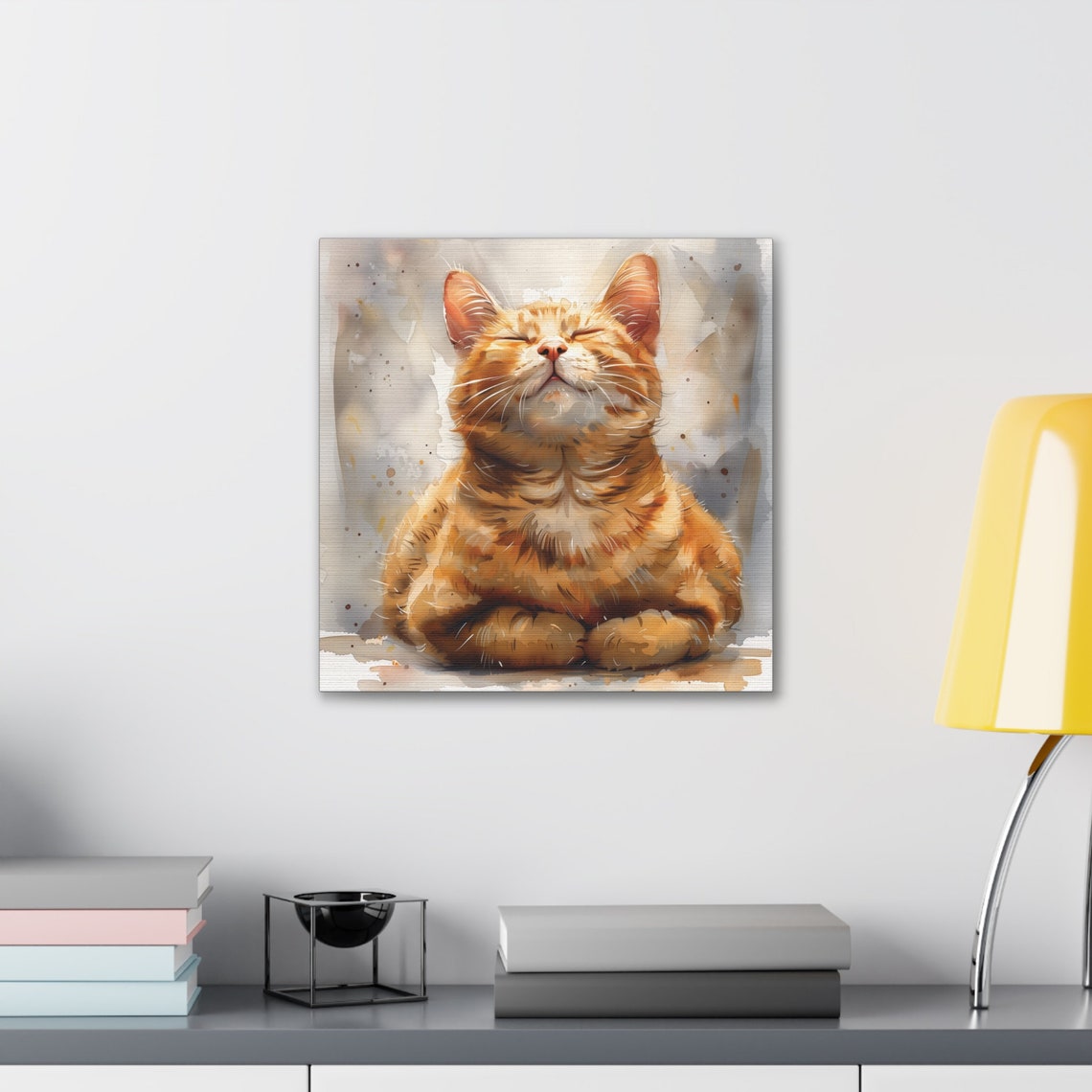 Blissful Ginger Cat with Closed Eyes Watercolor Splashes Poster - Image 3