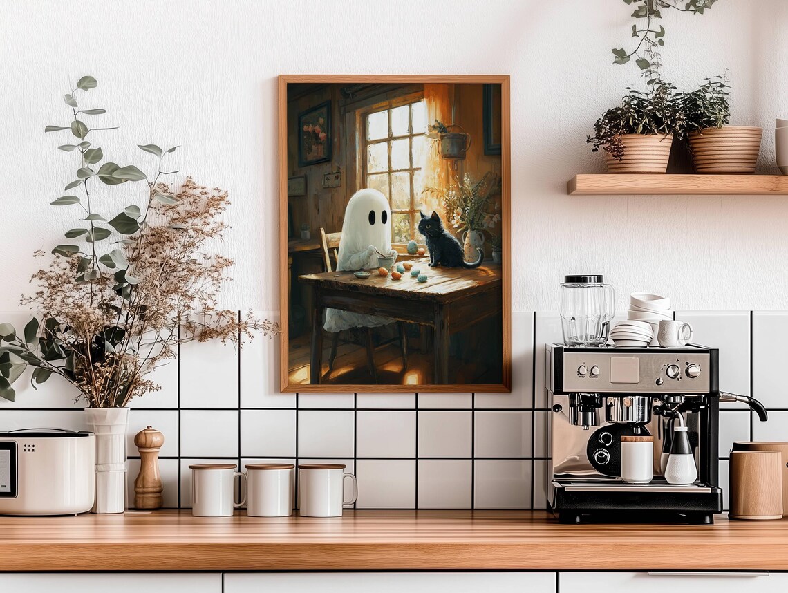 Ghost And Black Cat Easter Eggs, Whimsigoth Art Print - Image 5