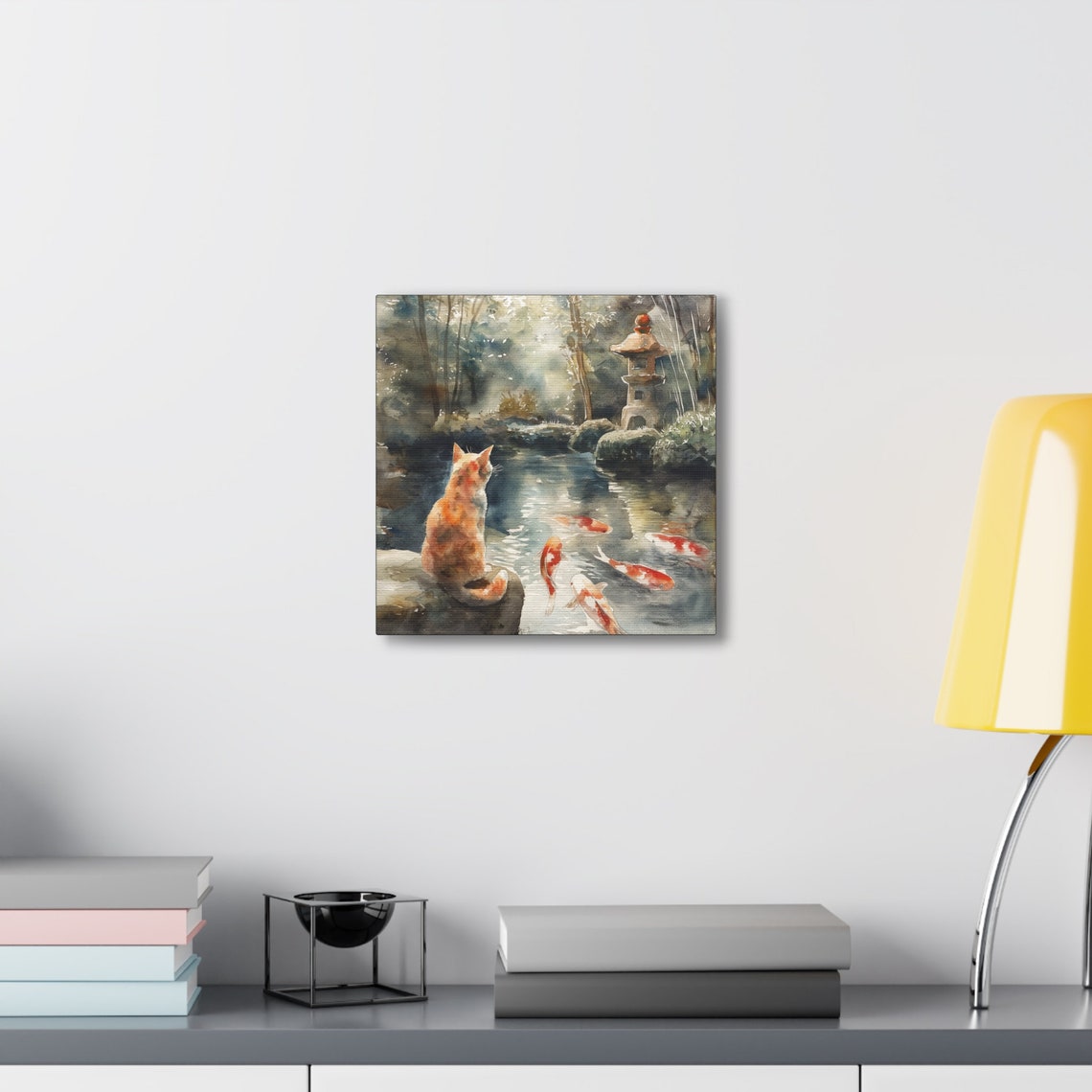 Ginger Cat Sitting by a Japanese Koi Pond with a Stone Lantern Poster - Image 4