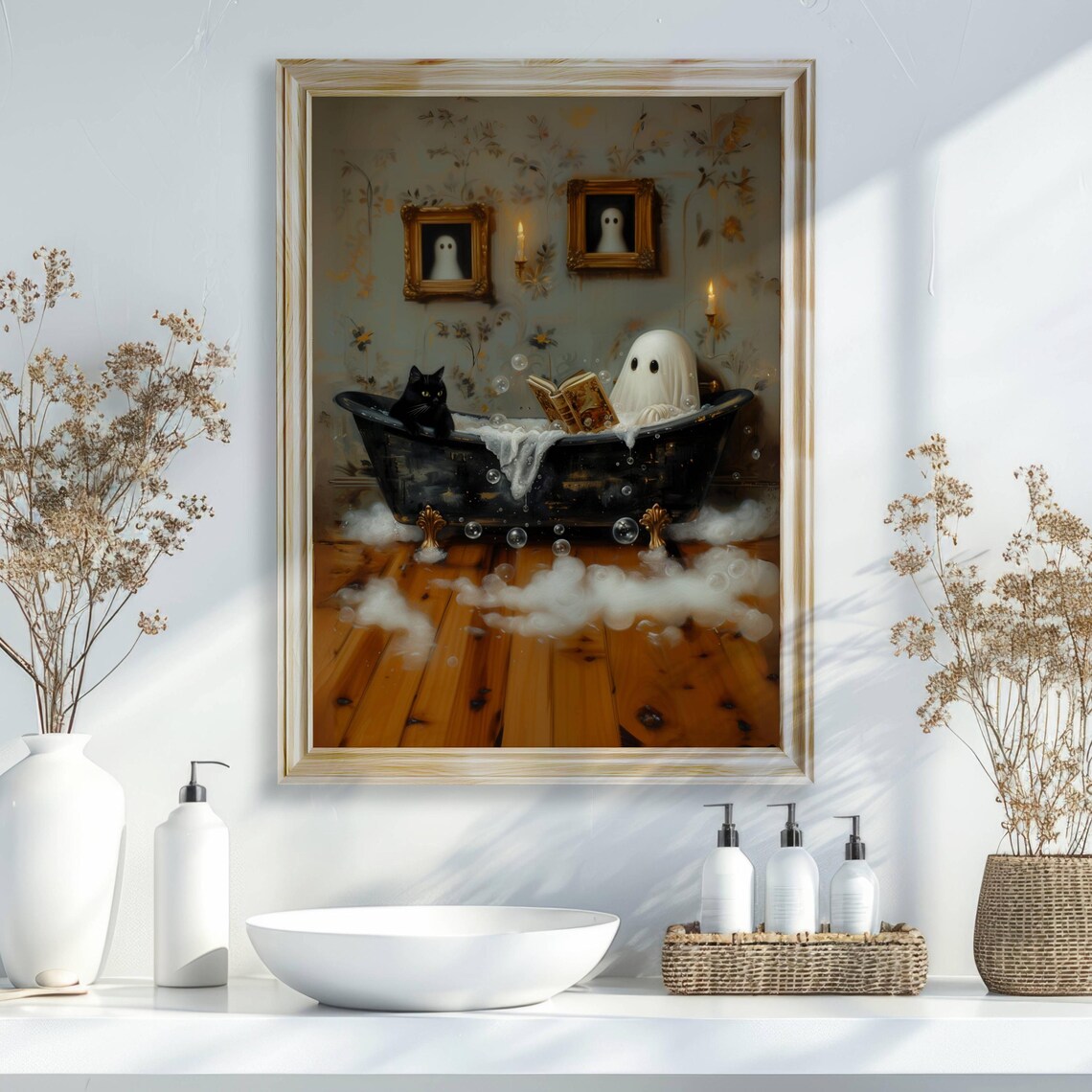 Ghost Reading in Bathtub Halloween Whimsigoth Art Print - Image 4