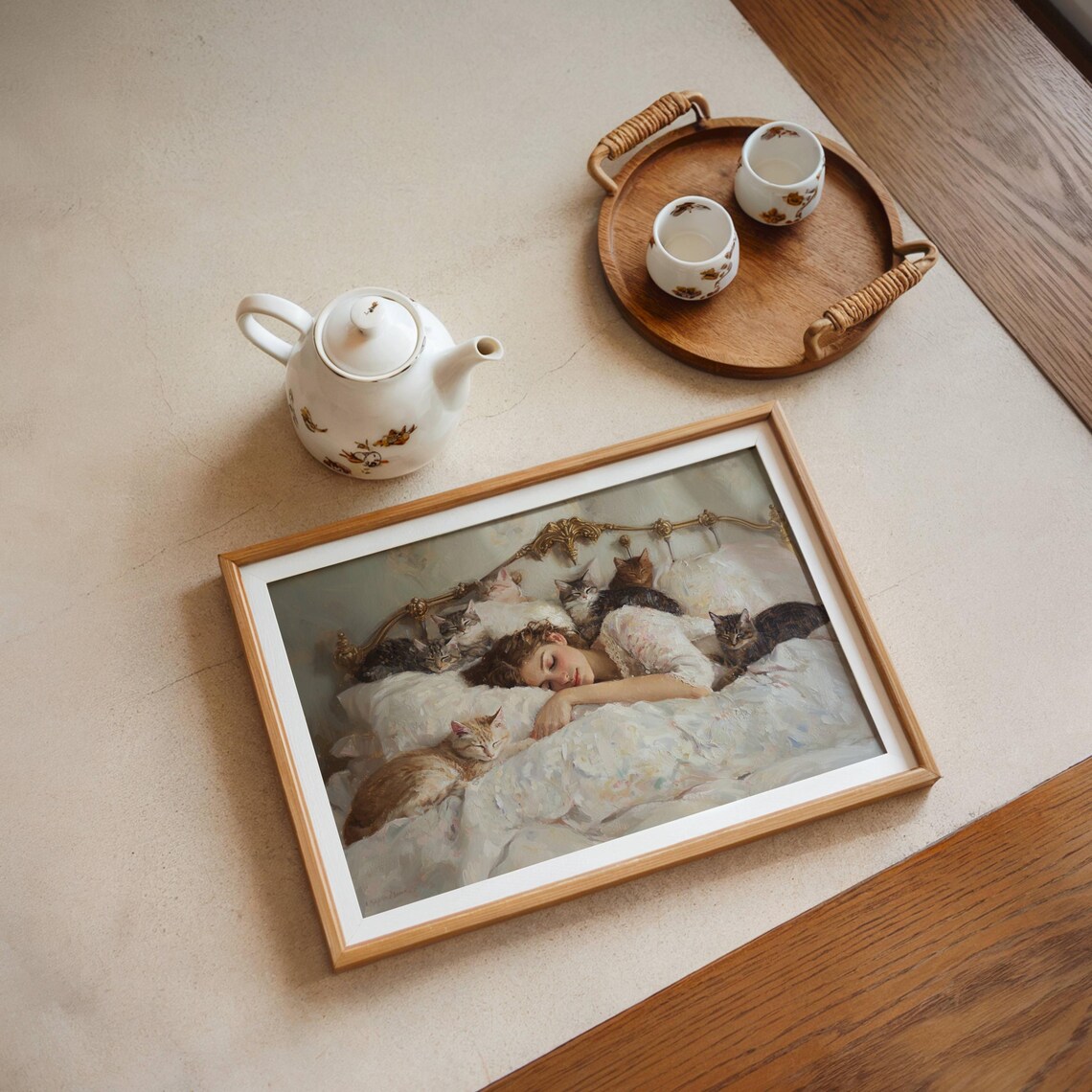 Woman Napping With Her Cats Cat Lover Wall Art - Image 2