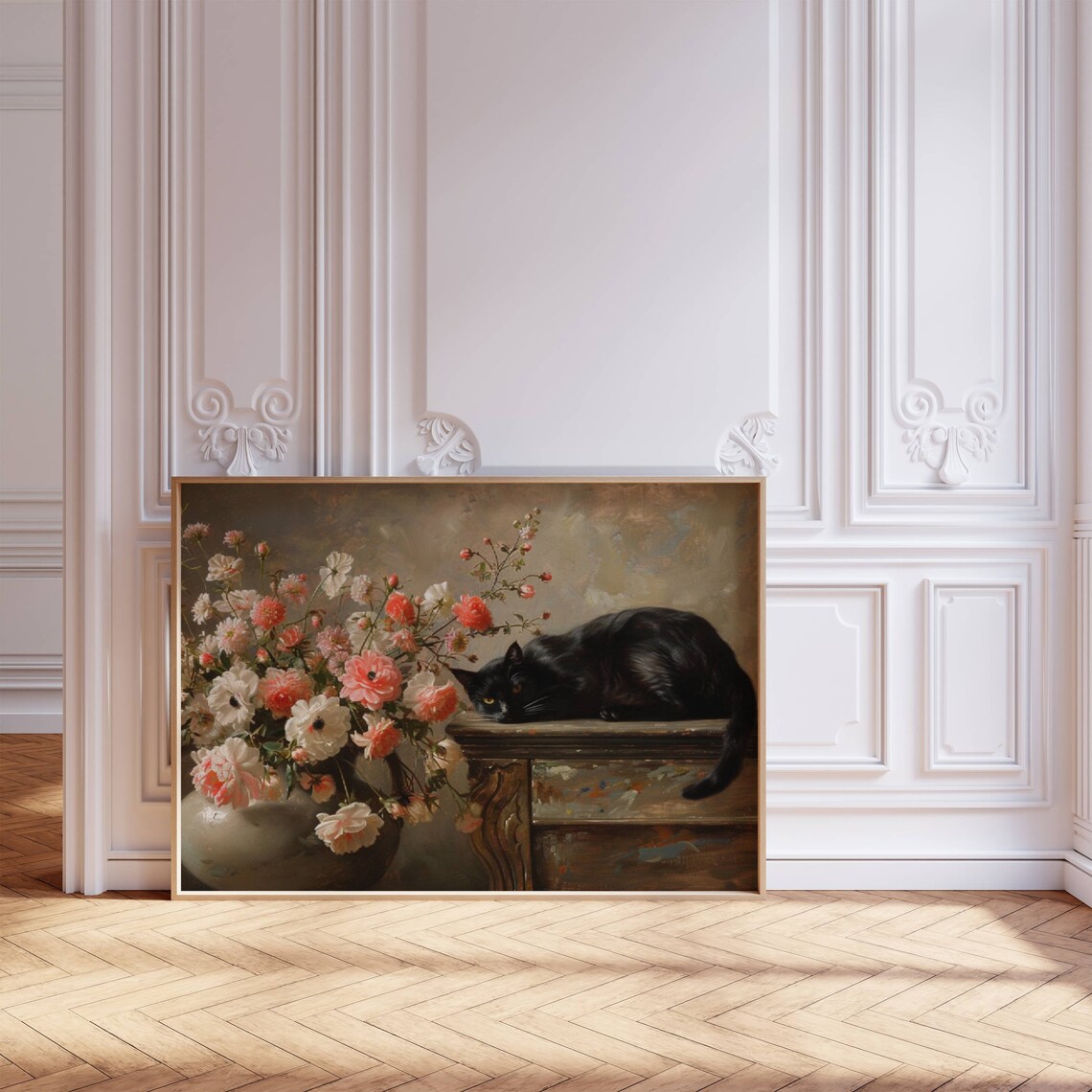 Floral Black Cat Art Print, Cat Lovers Wall Decor - Image 7
