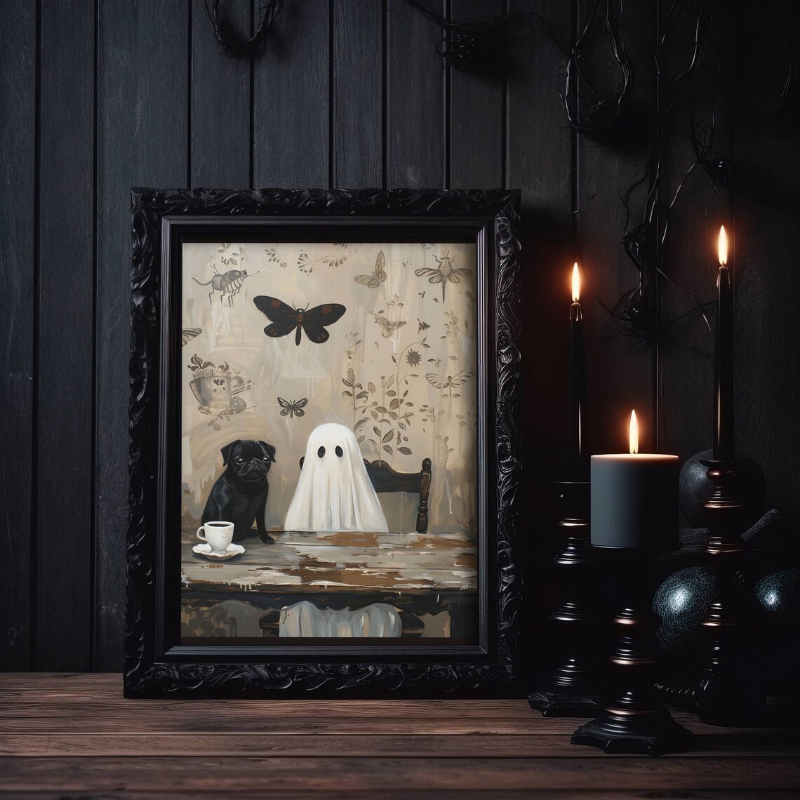 Ghost And Black Pug Coffee Time Wall Art Print - Image 7