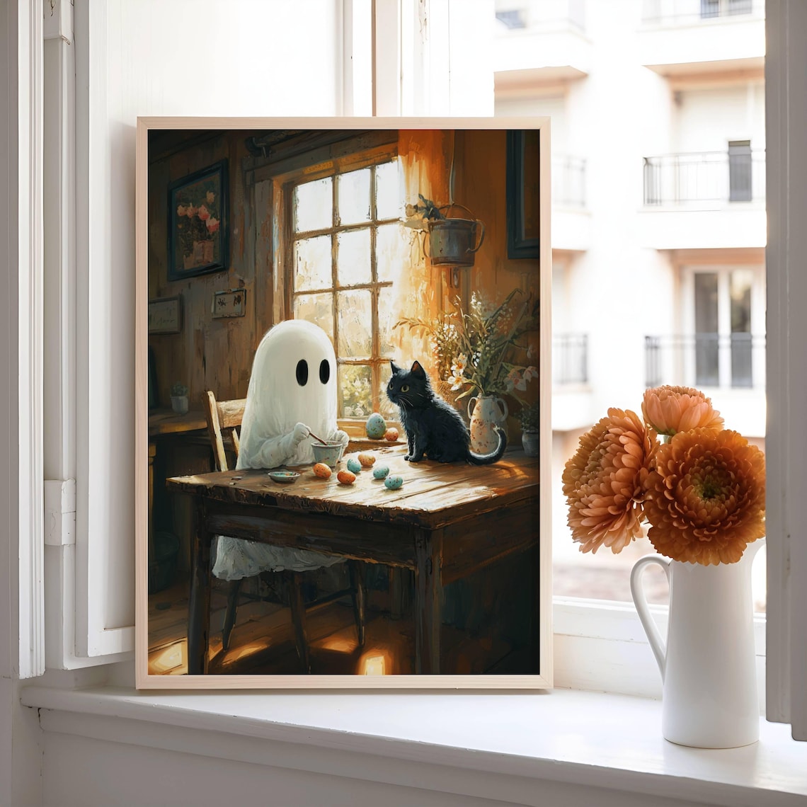 Ghost And Black Cat Easter Eggs, Whimsigoth Art Print - Image 6