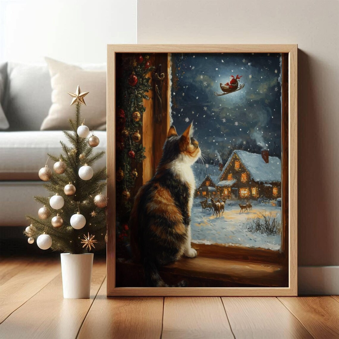 Calico Cat Christmas, Festive Holiday Art Print - Image 5