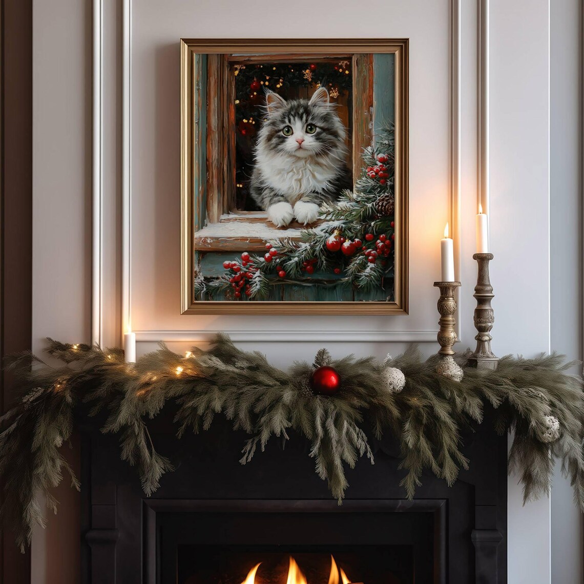 Tabby Cat Christmas Poster, Rustic Farmhouse Holiday - Image 4