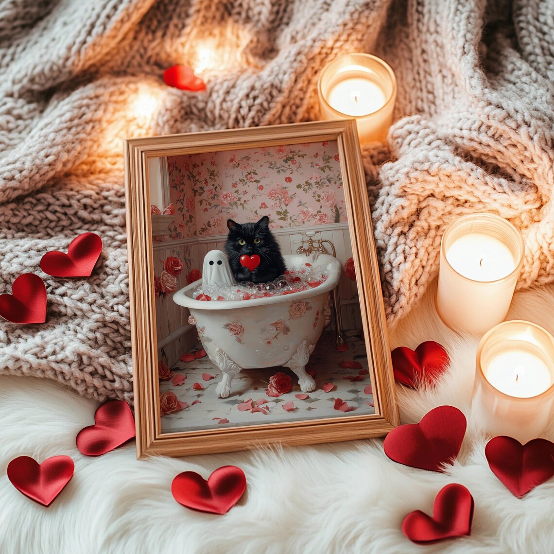 Ghost and Cat Valentine's Day Bathroom Art Print - Image 7