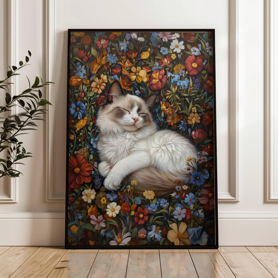 Sleeping Ragdoll Cat Nestled in a Colorful Wildflower Garden Poster - Image 3