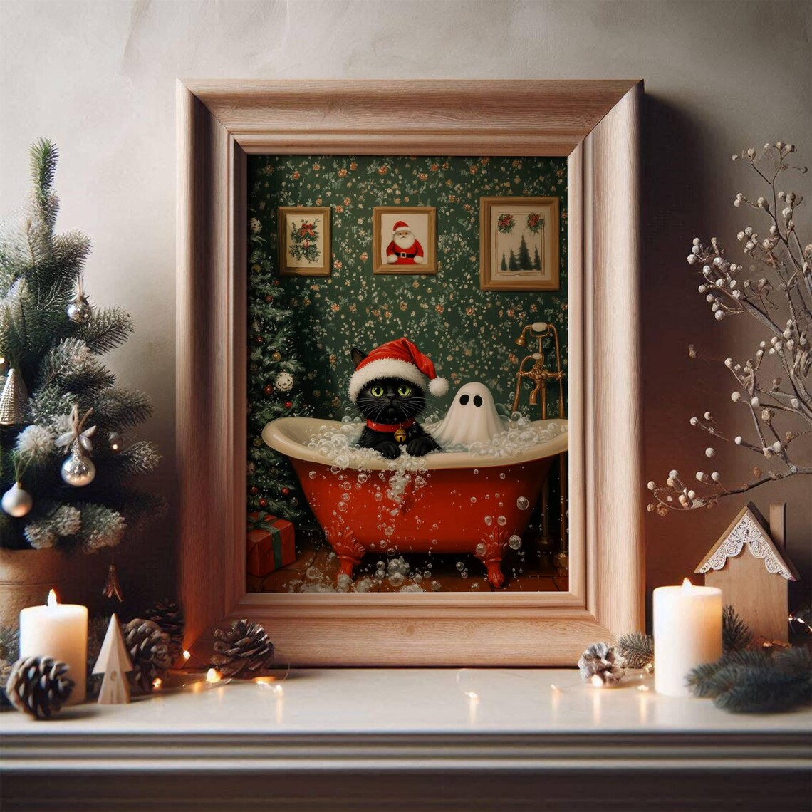 Ghost And Cat Christmas Bath Art, Whimsigoth Poster - Image 7