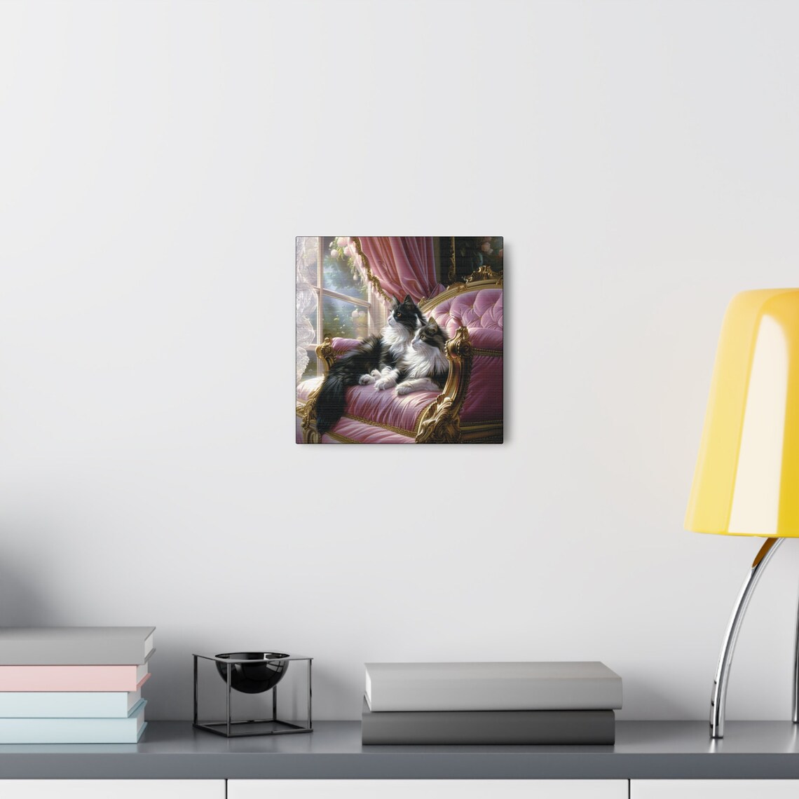Two Regal Long Haired Cats Lounging on a Pink Velvet Chaise Poster - Image 6