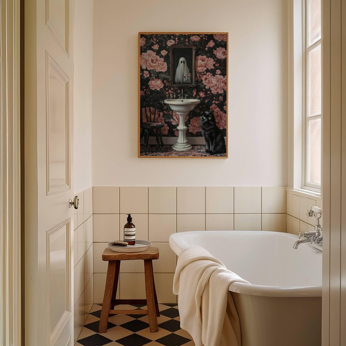 Ghost And Cat In Bathroom, Whimsigoth Halloween Poster Print - Image 4