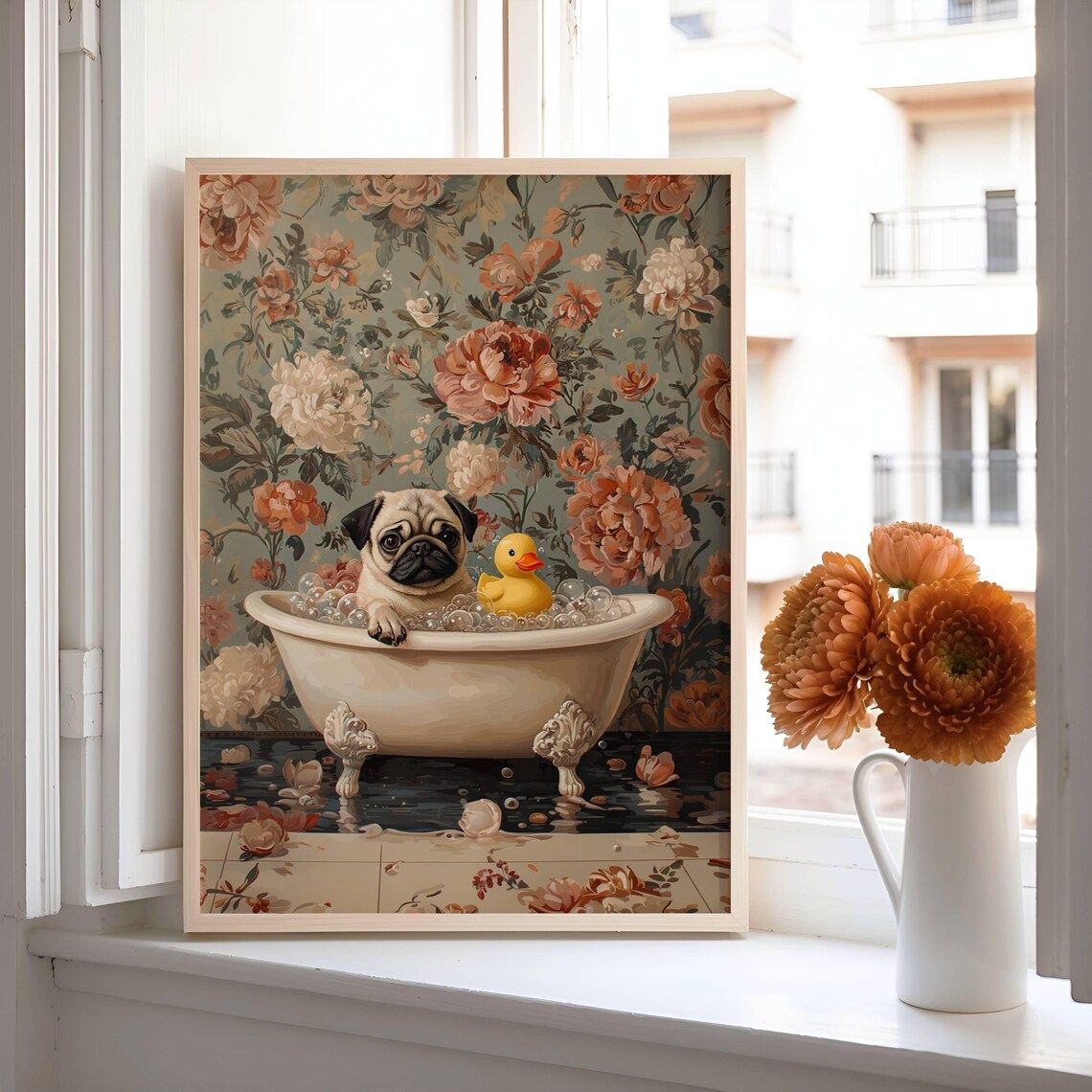 Pug In Bubble Bath With Rubber Duck Poster Print - Image 5