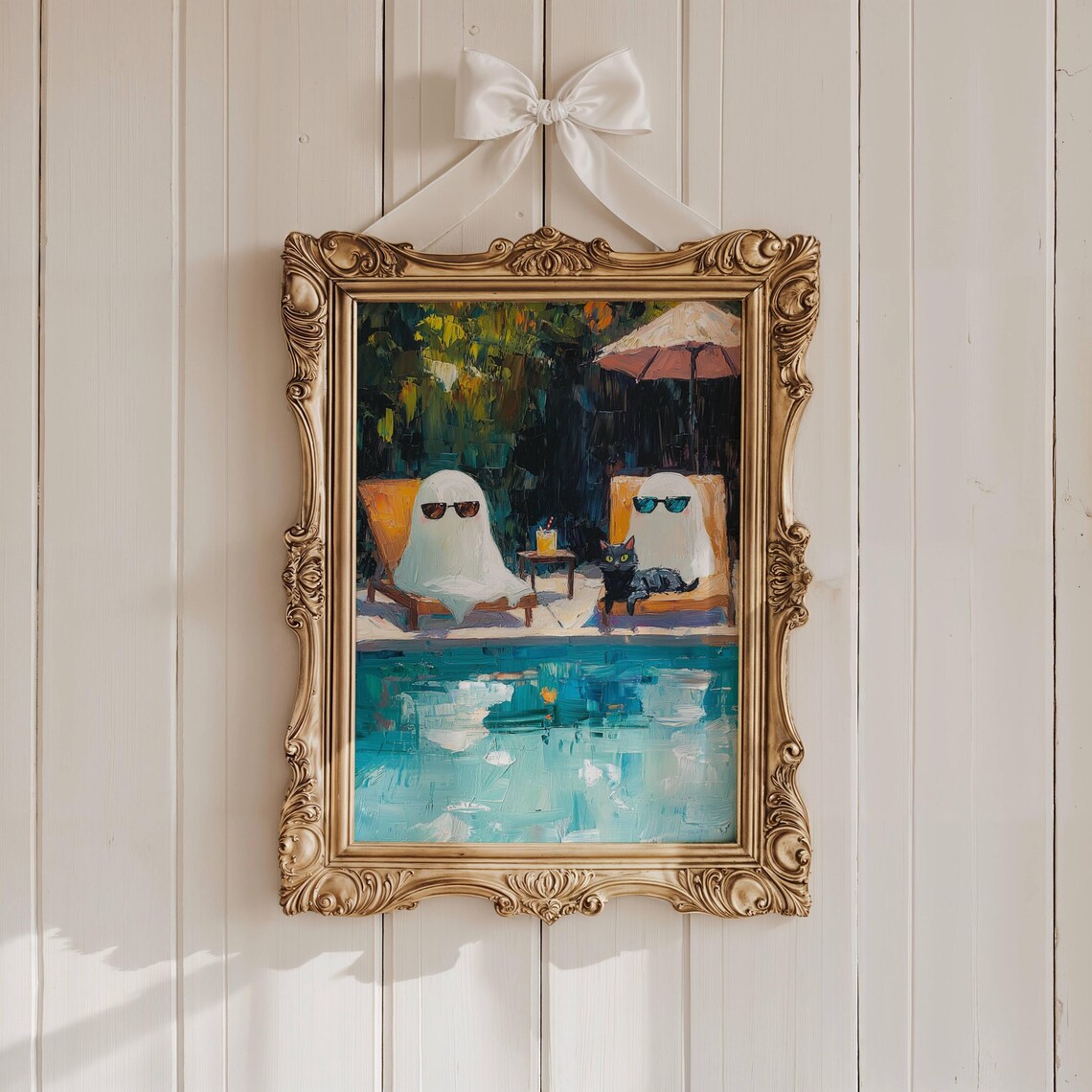 Ghosts And Black Cat At Pool, Whimsigoth Print - Image 6
