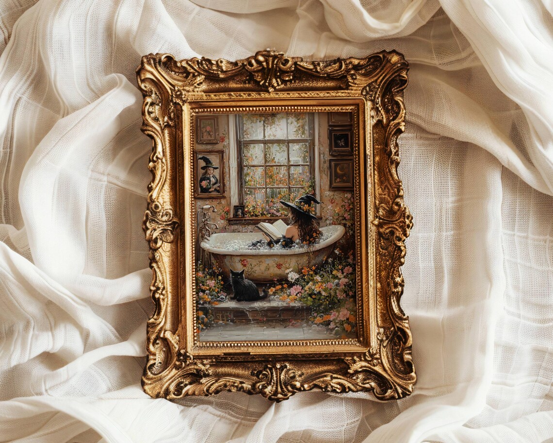 Witch Reading in Bubble Bath, Halloween Poster - Image 2