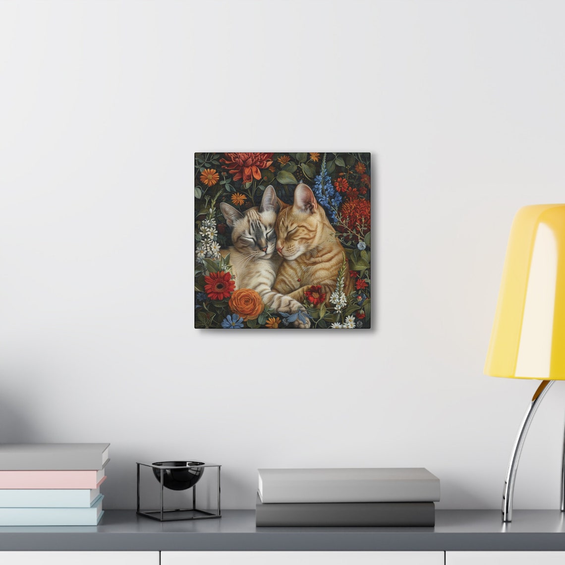 Two Cuddling Cats Napping Among Vibrant Wildflower Blooms Poster - Image 3