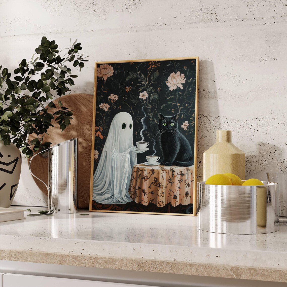 Coffee Time Ghost and Black Cat, Whimsigoth Poster - Image 7