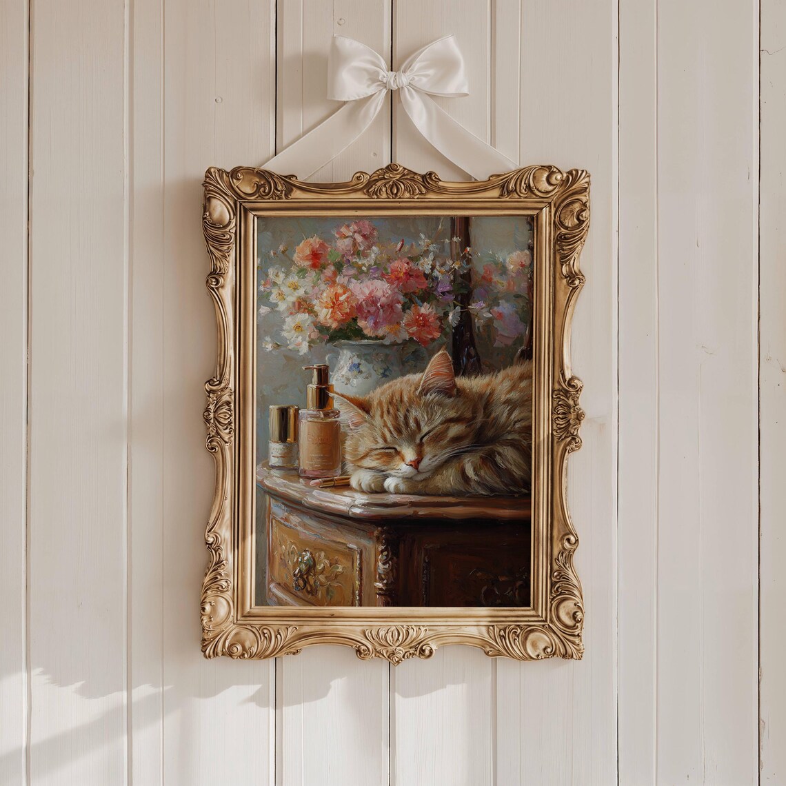 Ginger Cat On Vanity With Spring Flowers Poster - Image 4