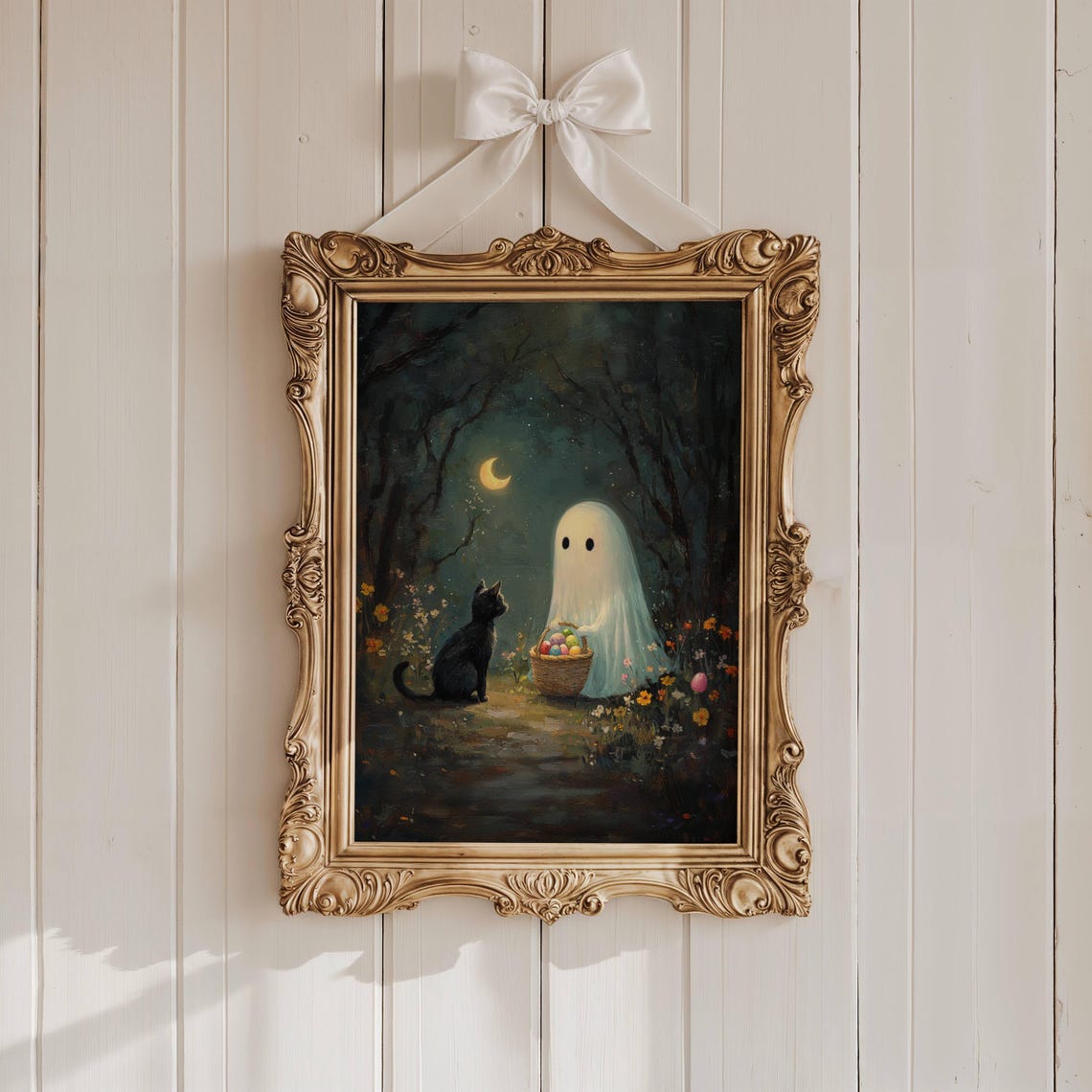 Ghost With an Easter Basket and Black Cat by Moonlight Poster - Image 7