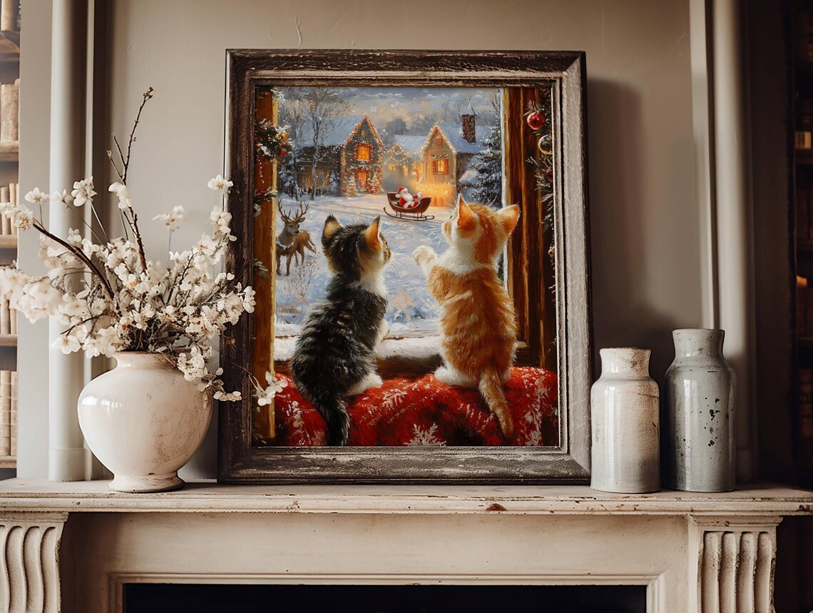 Kittens Watching Santa Claus Christmas Poster - Image 2