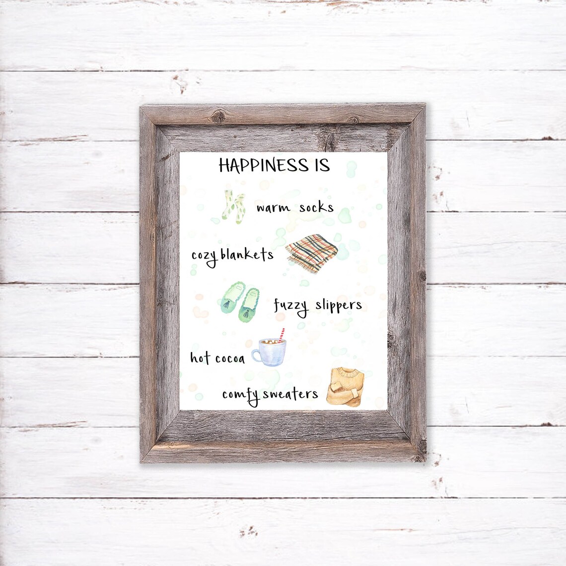 Happiness Is Warm Socks Cozy Blankets Fuzzy Slippers Cocoa Wall Art - Image 2
