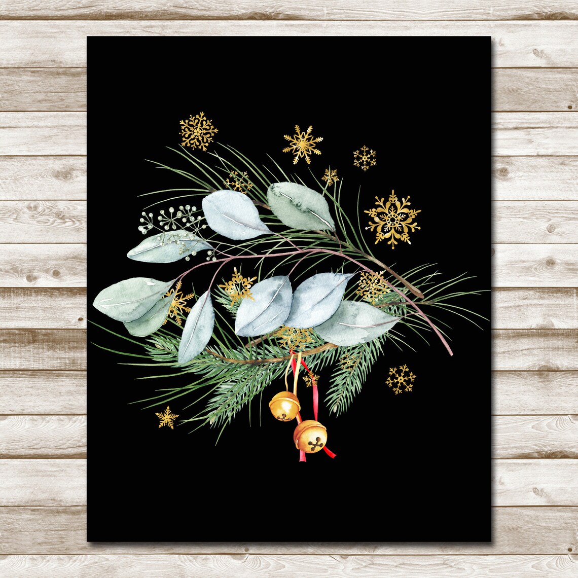 Jingle Bells Chalkboard Pine Bouquet Gold Bells Christmas Wall Art - Image 4