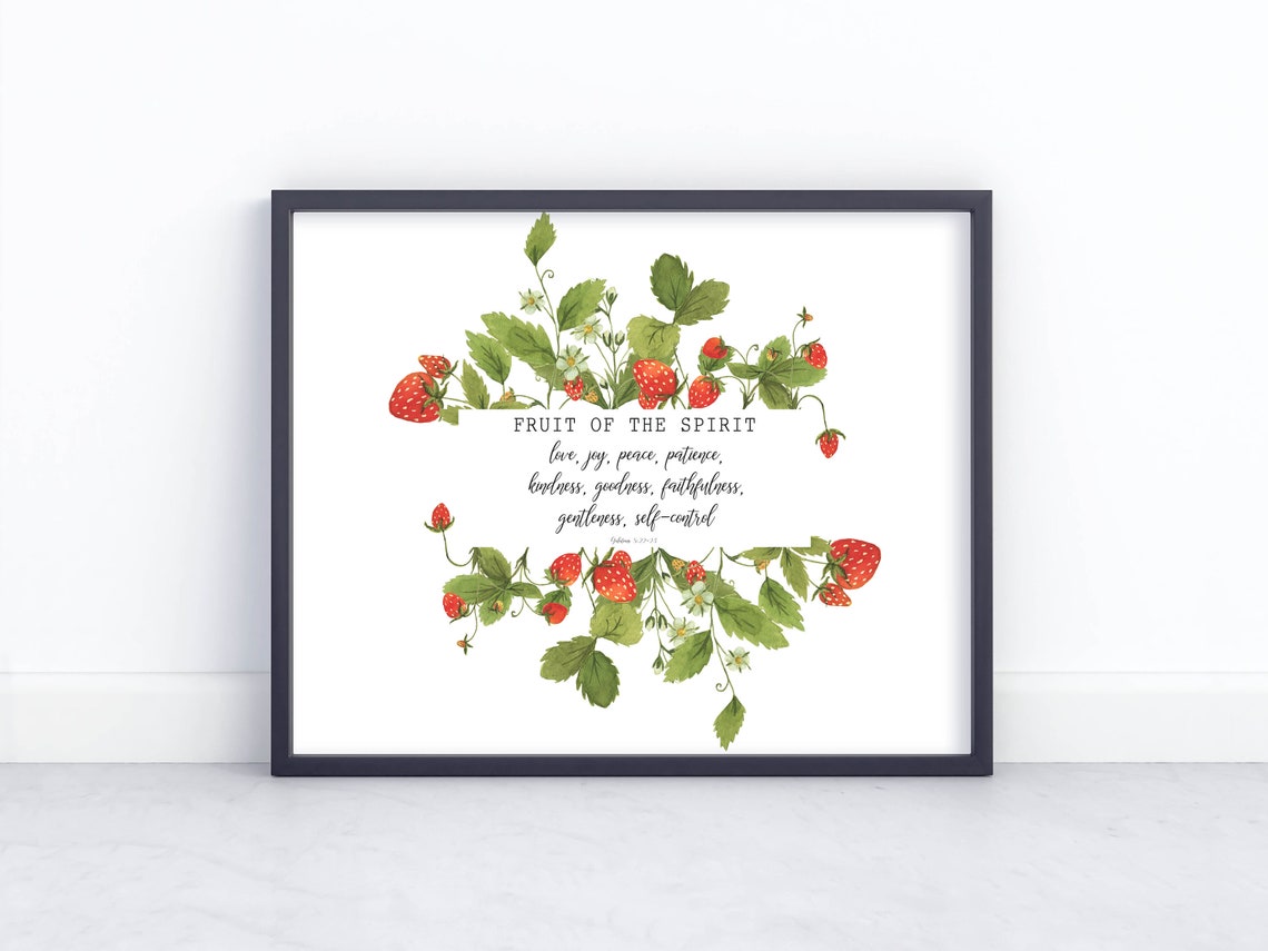 Fruit Of The Spirit Strawberry Botanical Galatians Verse Poster - Image 5