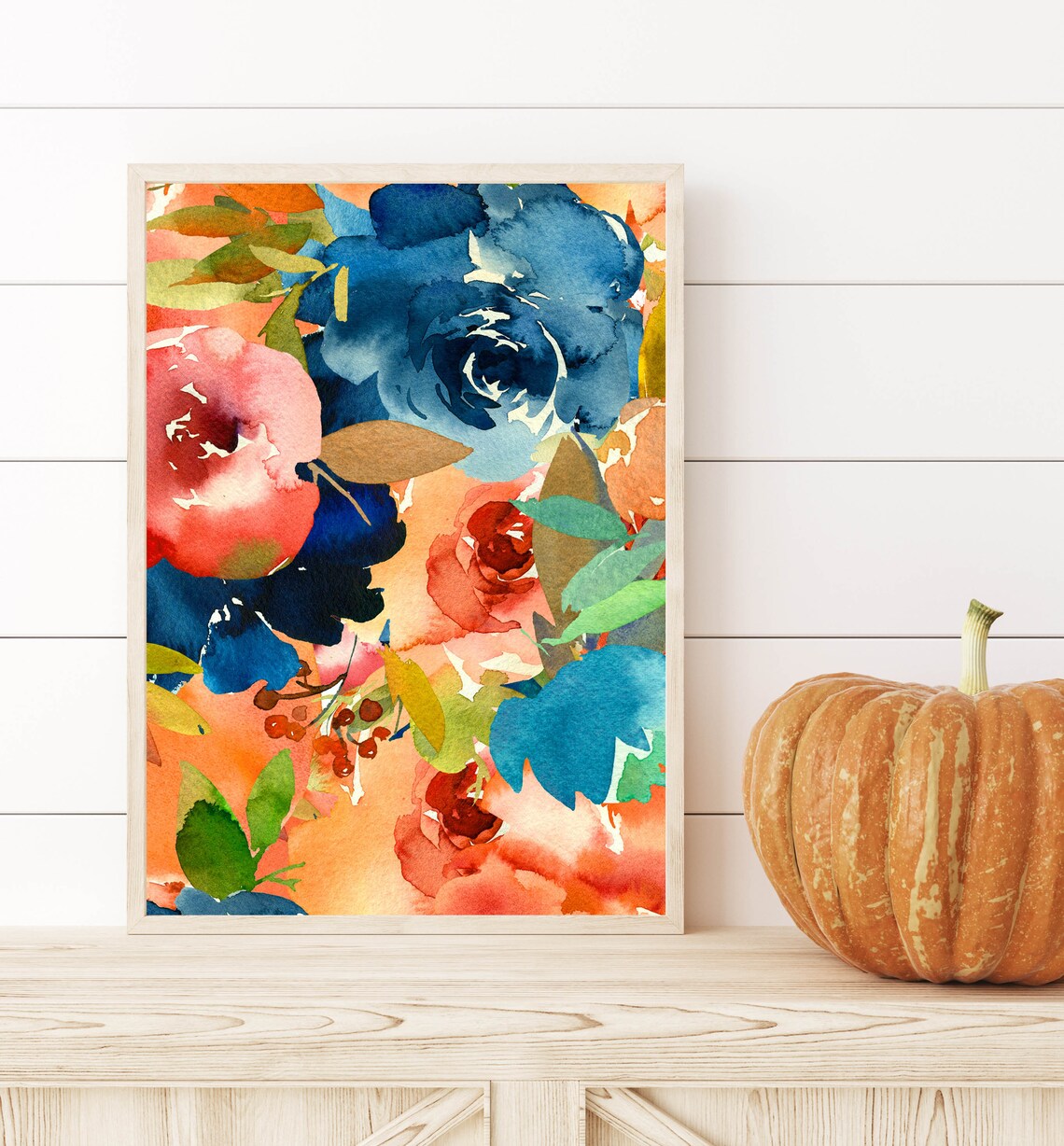 Orange and Teal Flower Collage Art Print - Image 2