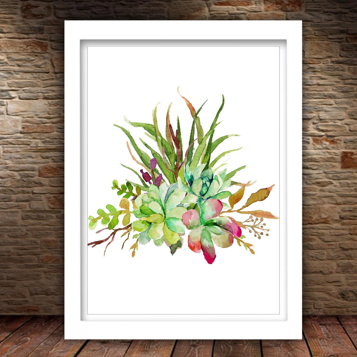 Watercolor Cactus Bouquet Succulent Floral Southwestern Wall Art - Image 2