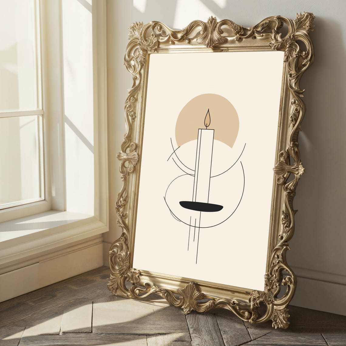 Glowing Candle Minimalist Line Art Abstract Winter Glow Poster - Image 2