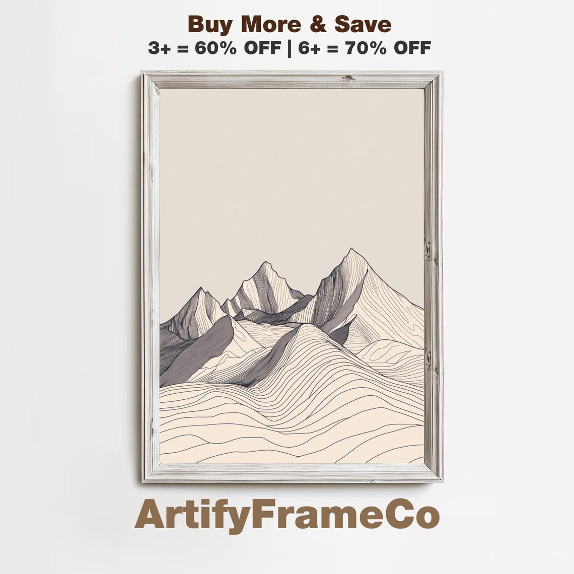 Winter Mountain Peaks Contour Line Art Minimalist Scenic Poster