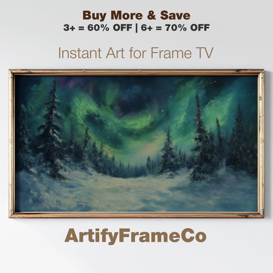 Northern Lights Over Snowy Pines Green Aurora Night Sky Winter Poster