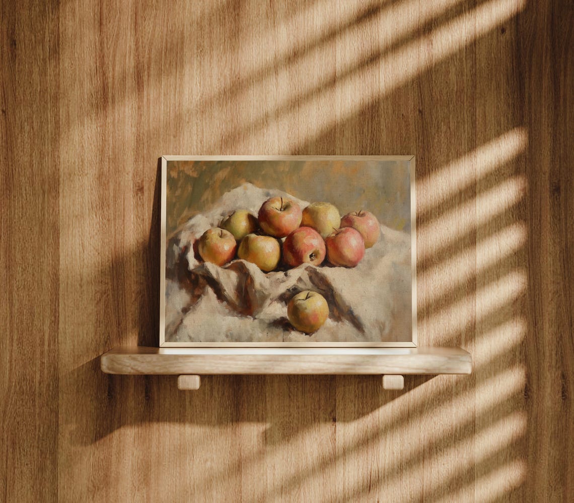 Red Apples on Linen Rustic Farmhouse Kitchen Still Life Vintage Poster - Image 3