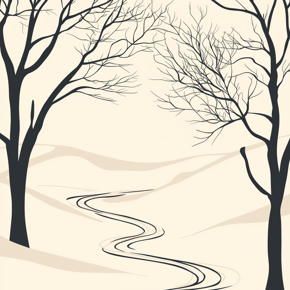 Winding Winter Path Between Bare Trees Soft Neutral Art Poster - Image 4