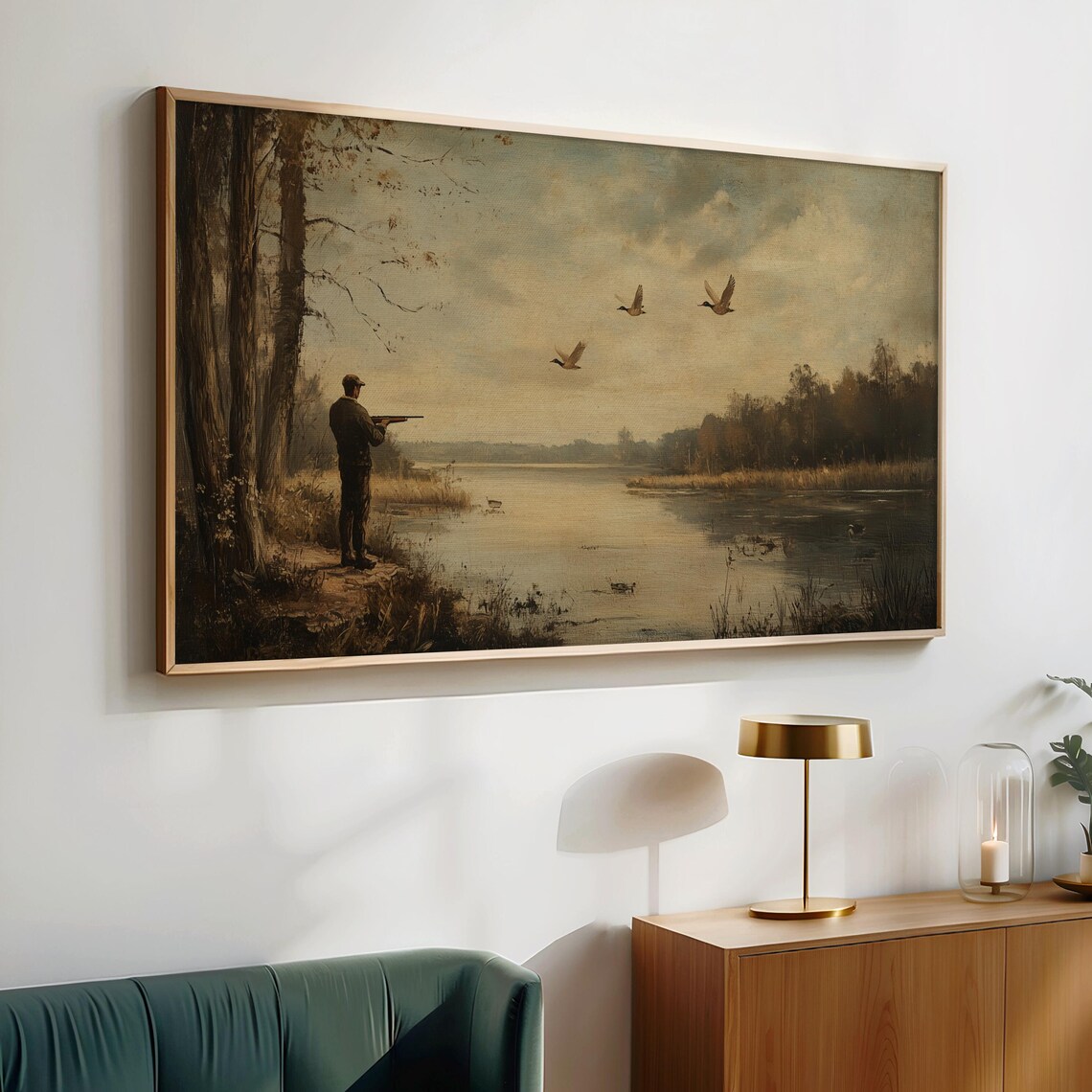 Vintage Hunting Scene Art Print, Flying Ducks - Image 3