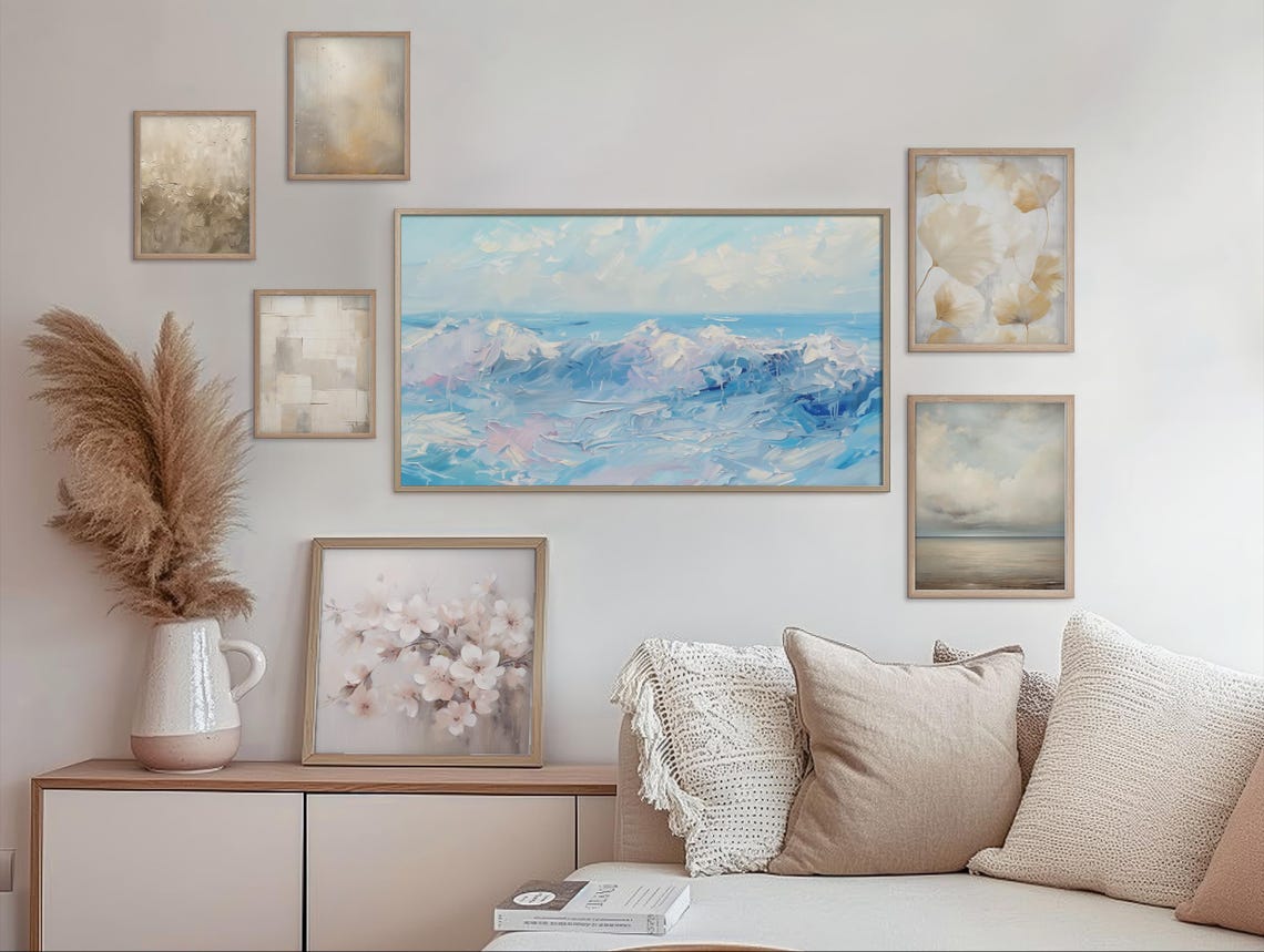 Soothing Pastel Ocean Waves Impressionist Seascape Calm Water Poster - Image 3