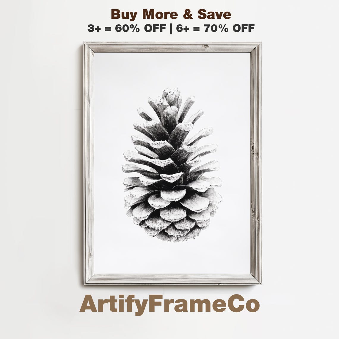 Frosted Pinecone Botanical Sketch Black And White Nature Poster