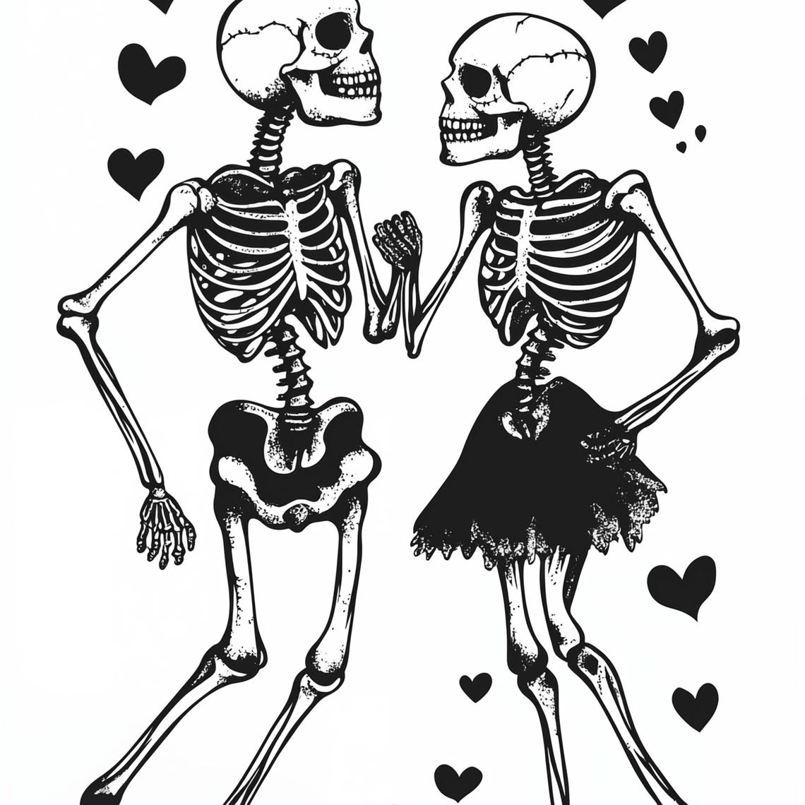 Dancing Skeleton Lovers With Hearts Minimalist Halloween Poster - Image 4