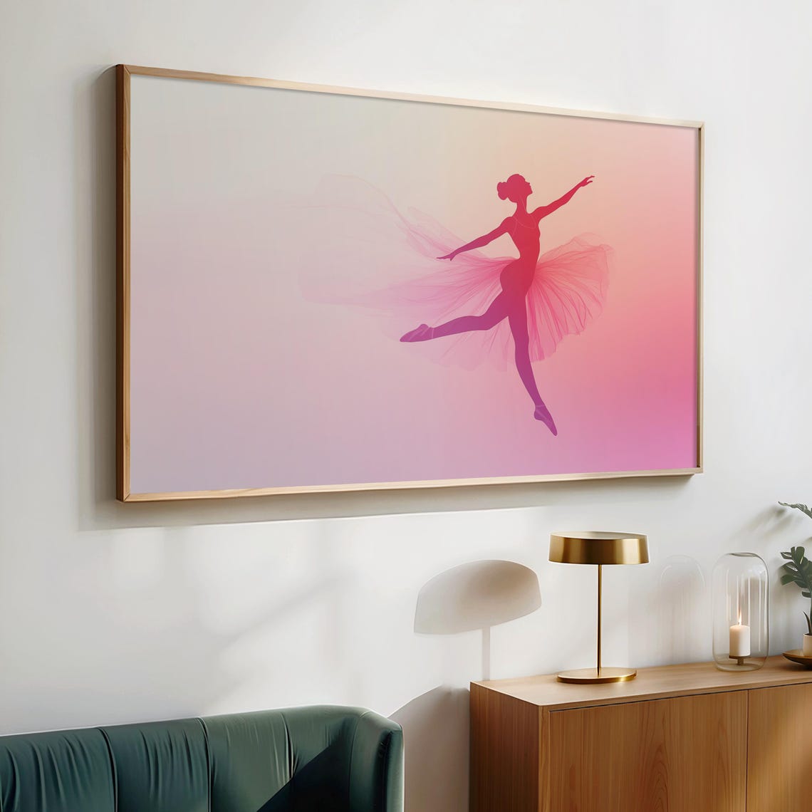 Pink Ballet Dancer Silhouette Graceful Leap Minimalist Dance Poster - Image 2