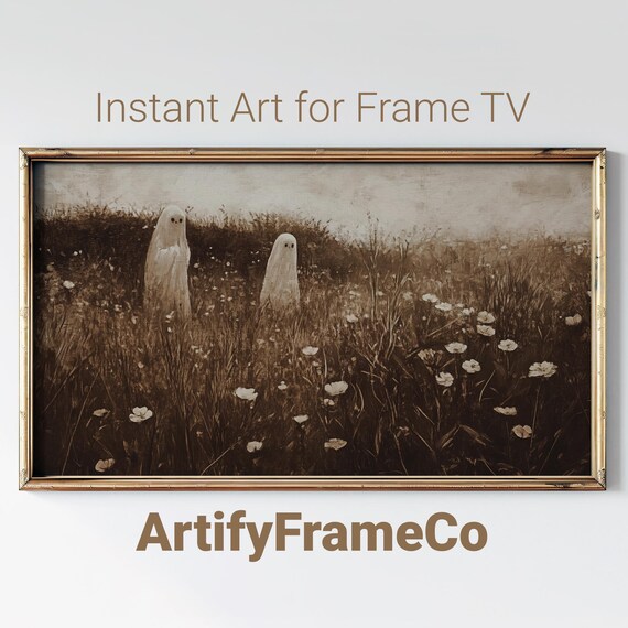 Ethereal Ghosts Among Wildflowers Halloween Frame Tv Art Moody Meadow Scene With Ghosts Spooky Frame Tv Art