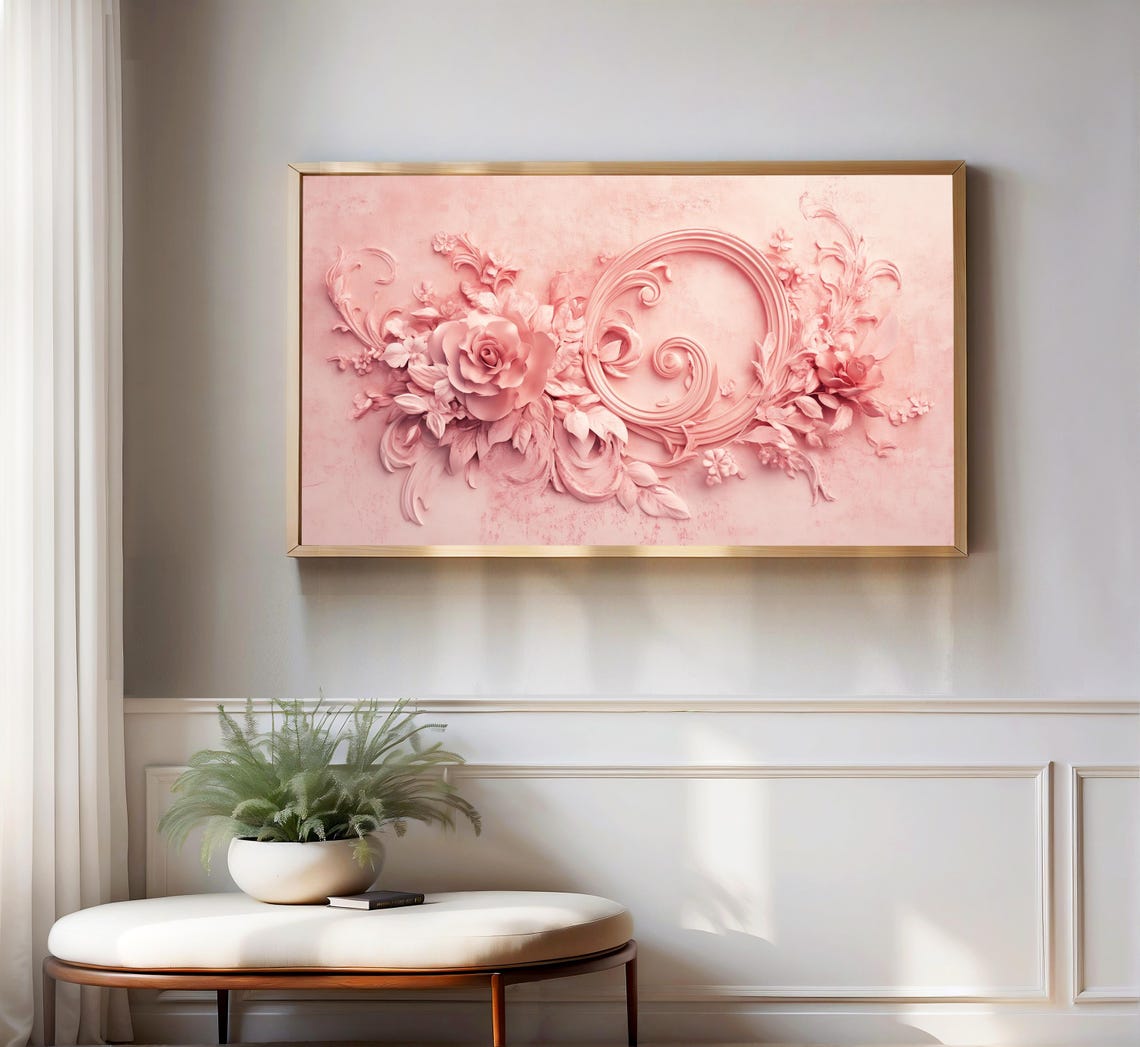 Pink 3D Floral Monogram C Roses Relief Sculpture Romantic Poster - Image 3