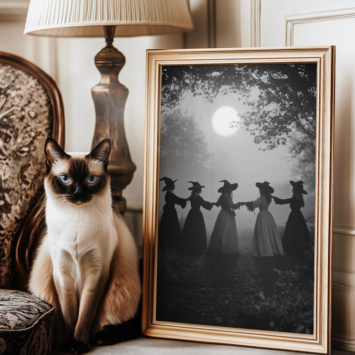 Five Witches Dancing In Circle Under The Full Moon Night Poster - Image 3