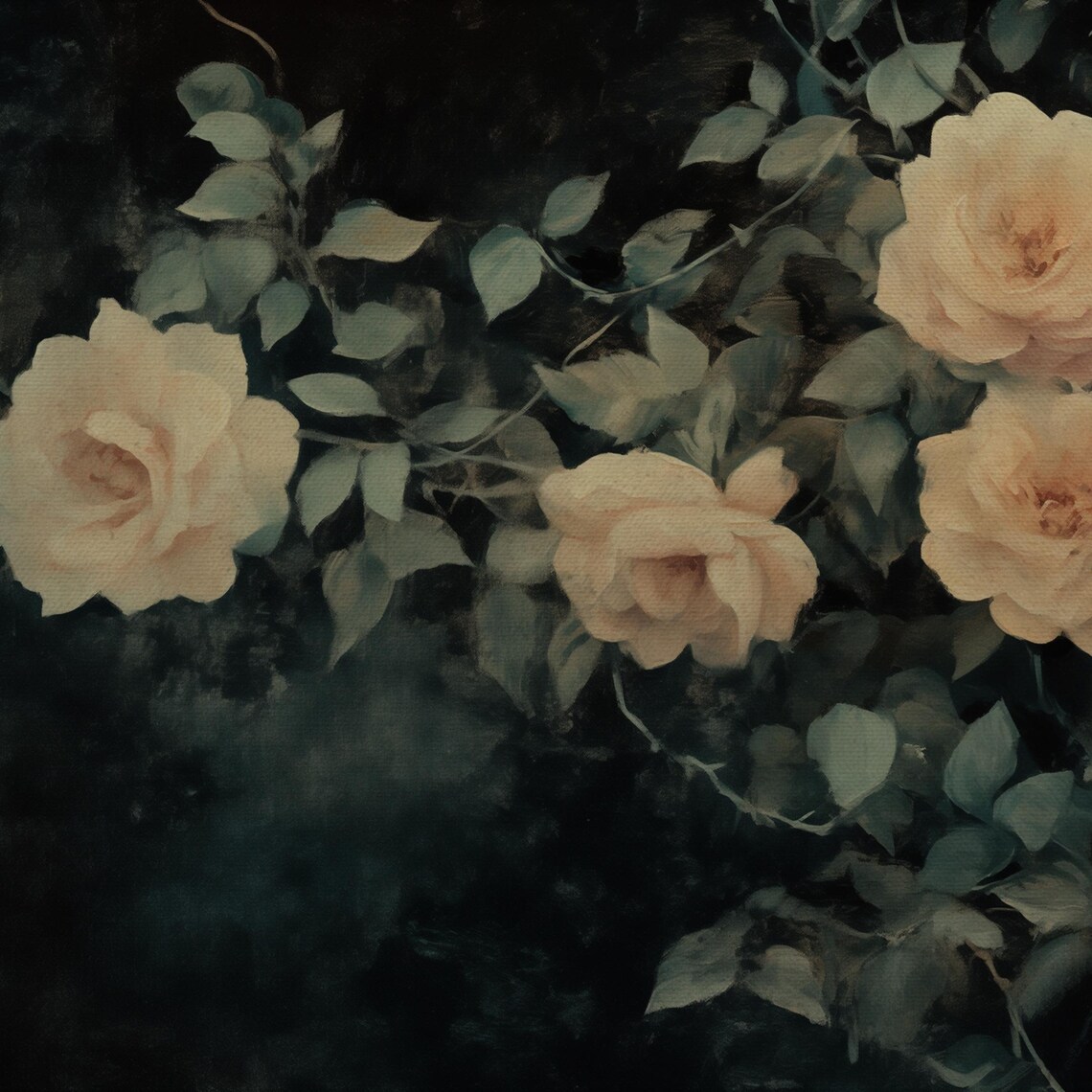 Vintage Yellow Wild Roses Dark Moody Floral Frame TV Art Poster - Image 4