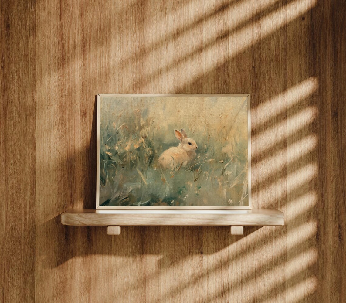 Vintage Rabbit Oil Painting Bunny Spring Art Print - Image 3